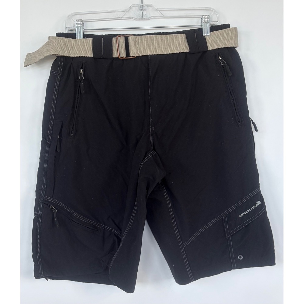 Endura Hummvee Mountain Biking Shorts Mens Medium Black MTB Cycling Trail Belted
